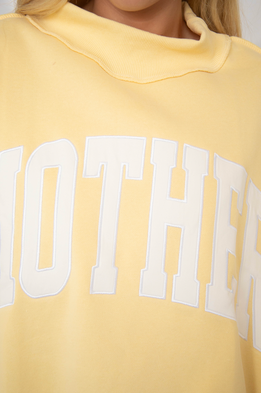 mother embroidered mock neck sweatshirt - butter yellow