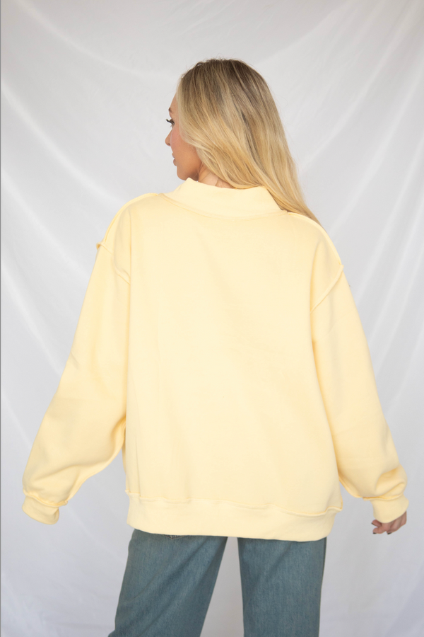 mother embroidered mock neck sweatshirt - butter yellow