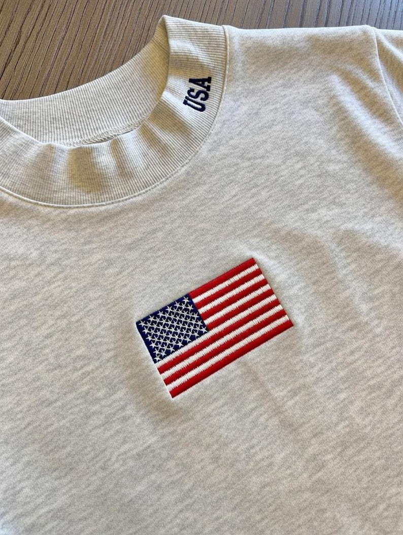 USA Flag Embroidered Mock Neck Sweatshirt