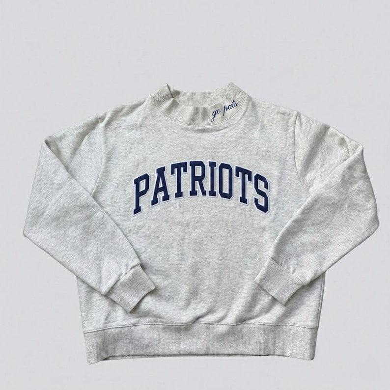New England Patriots Applique Embroidered Mockneck — Go Pats Custom Sweatshirt