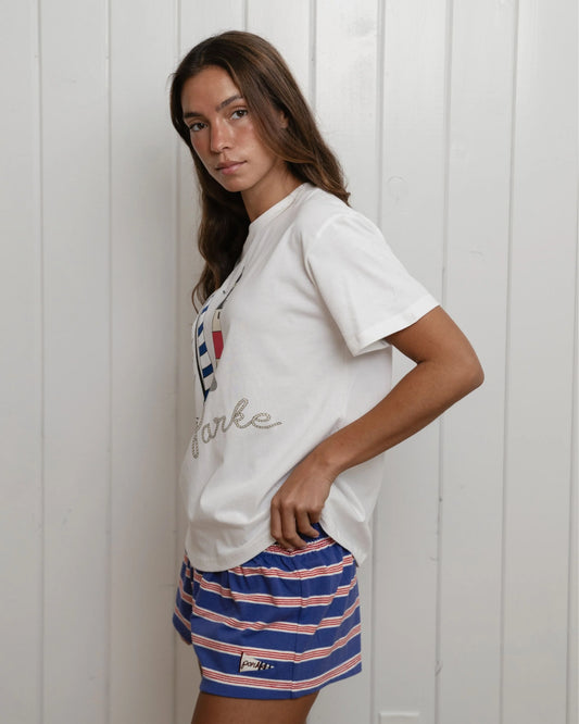 Nautical Sailboat & Lighthouse Graphic T-Shirt – White Oversized Cotton Tee