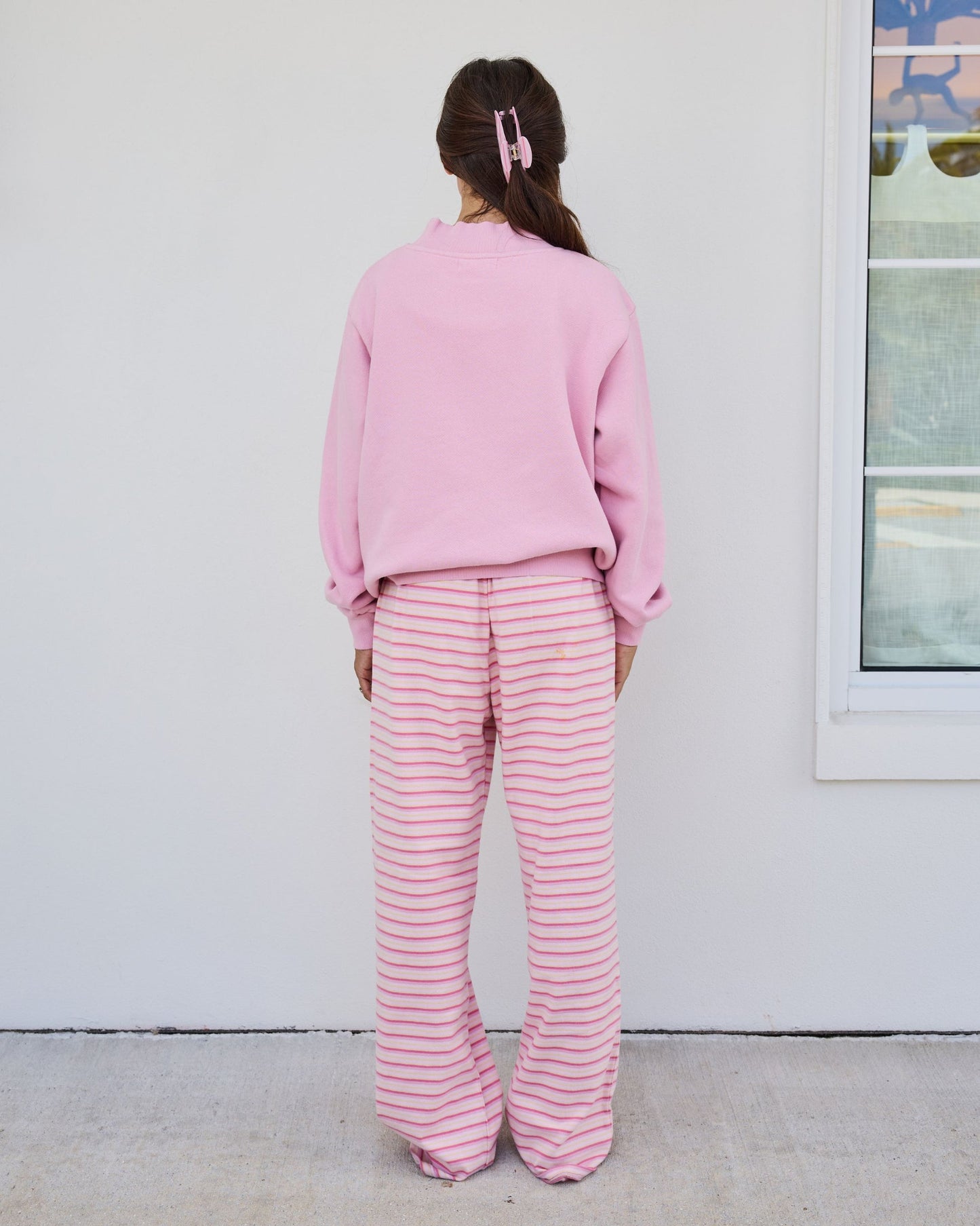 Pink Varsity Mockneck — Candy Stripe Lettering