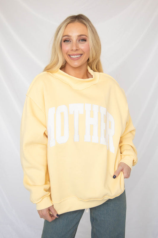 mother embroidered mock neck sweatshirt - butter yellow