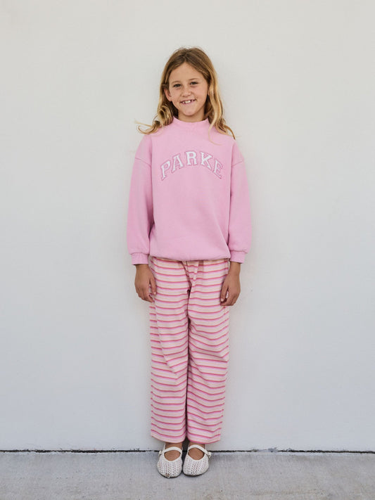 Kids Pink Varsity Mockneck — White Lettering