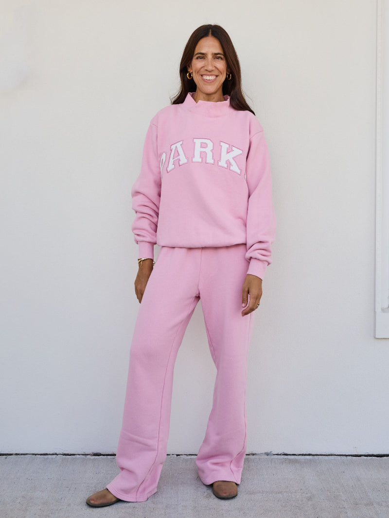 Pink Varsity Mockneck — White Lettering