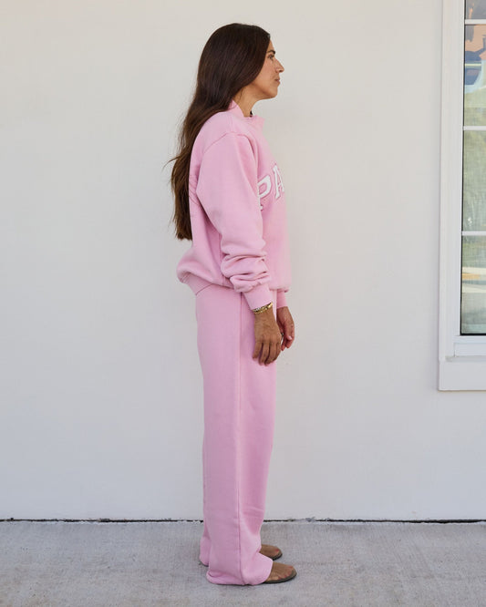 Pink Varsity Mockneck — White Lettering