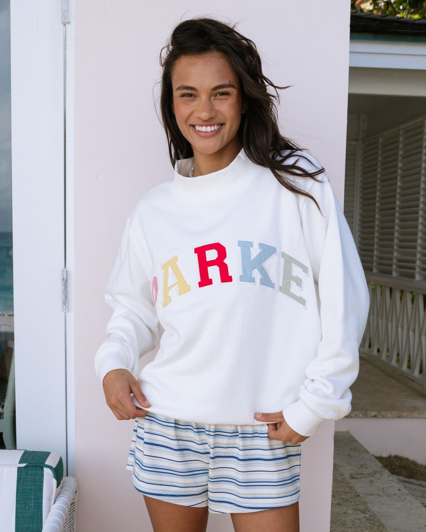 Hot Pink Varsity Mockneck — Tonal Lettering