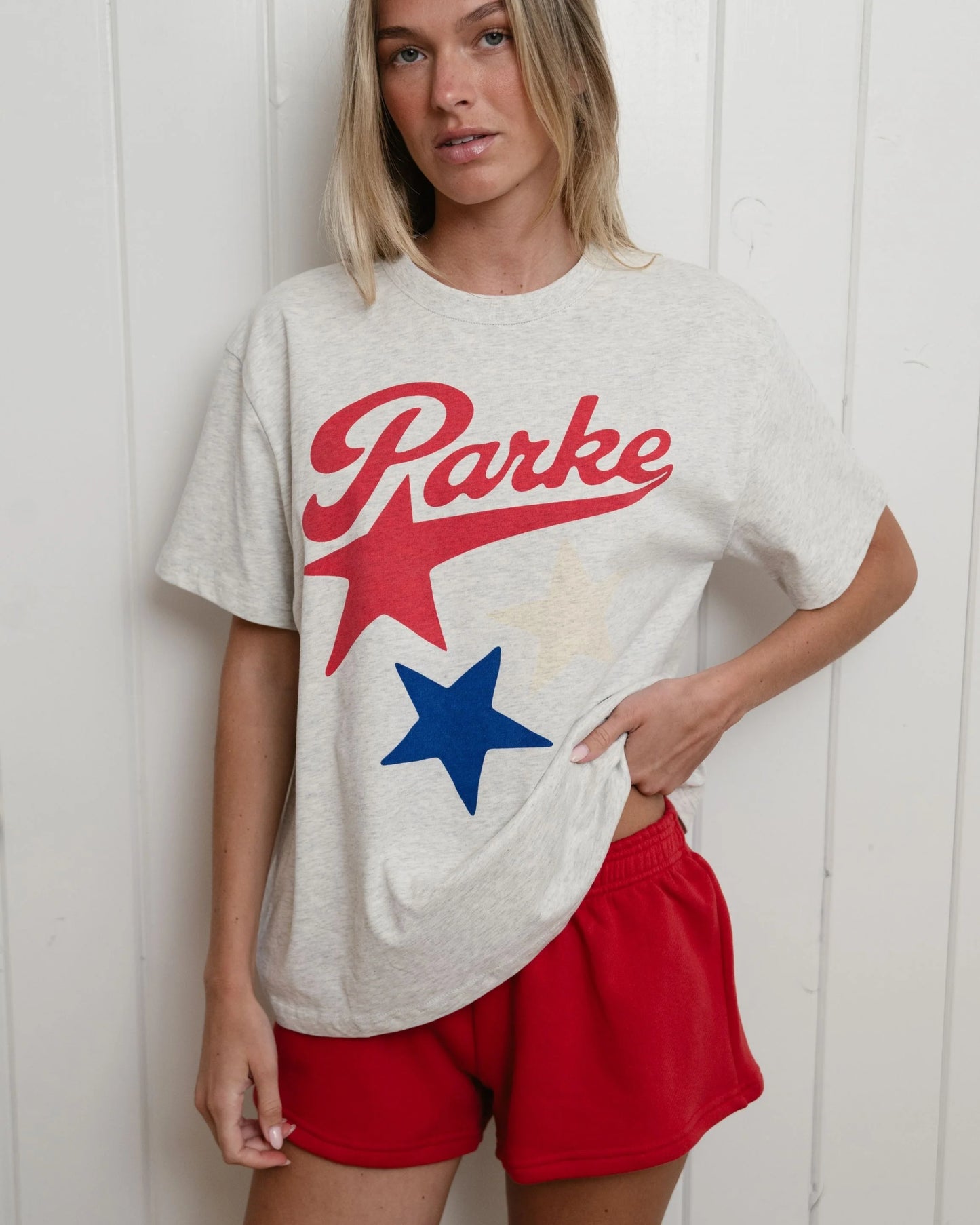 Retro Star Script Graphic T-Shirt – Heather Grey Oversized Cotton Tee