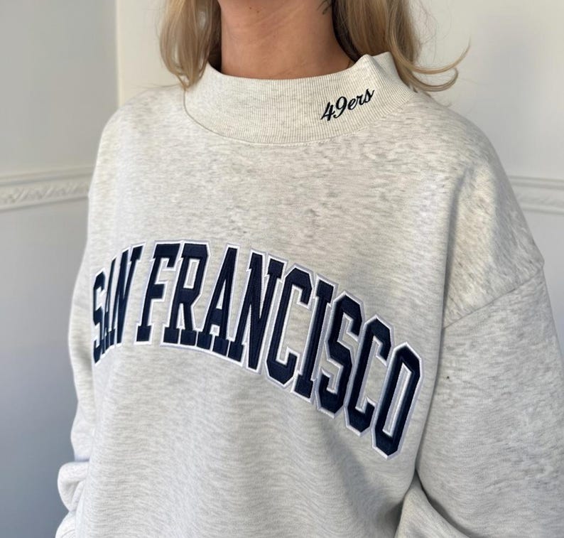 San Francisco 49ers Embroidered Mockneck — Retro Applique Fan Sweatshirt