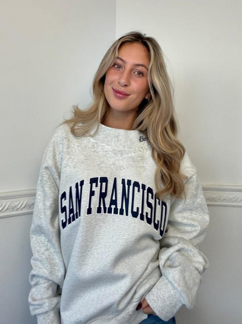 San Francisco 49ers Embroidered Mockneck — Retro Applique Fan Sweatshirt