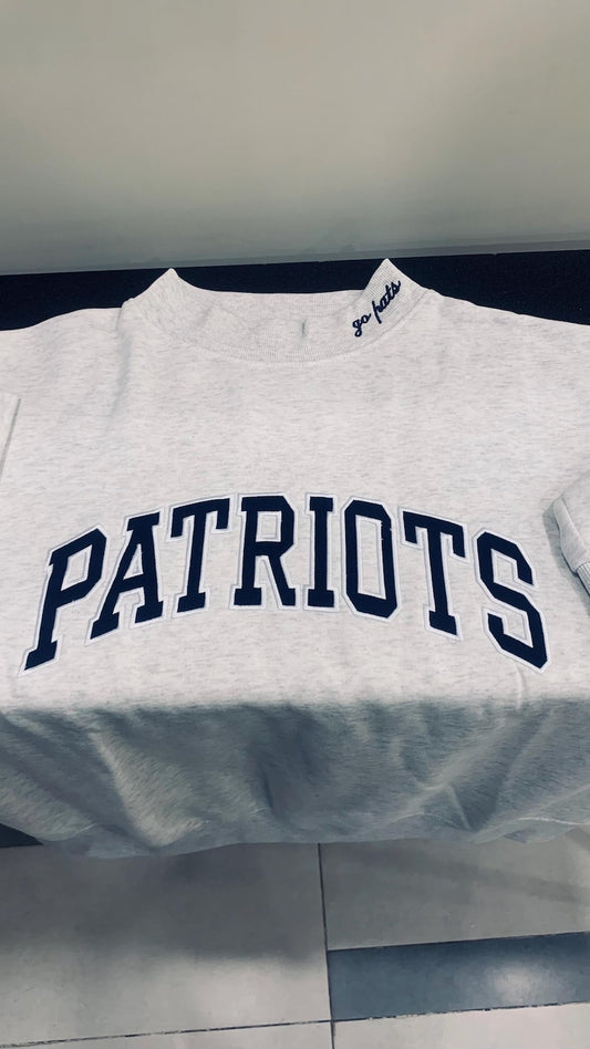 Customized Patriots Embroidered Mockneck | Applique Embroidered Go Pats