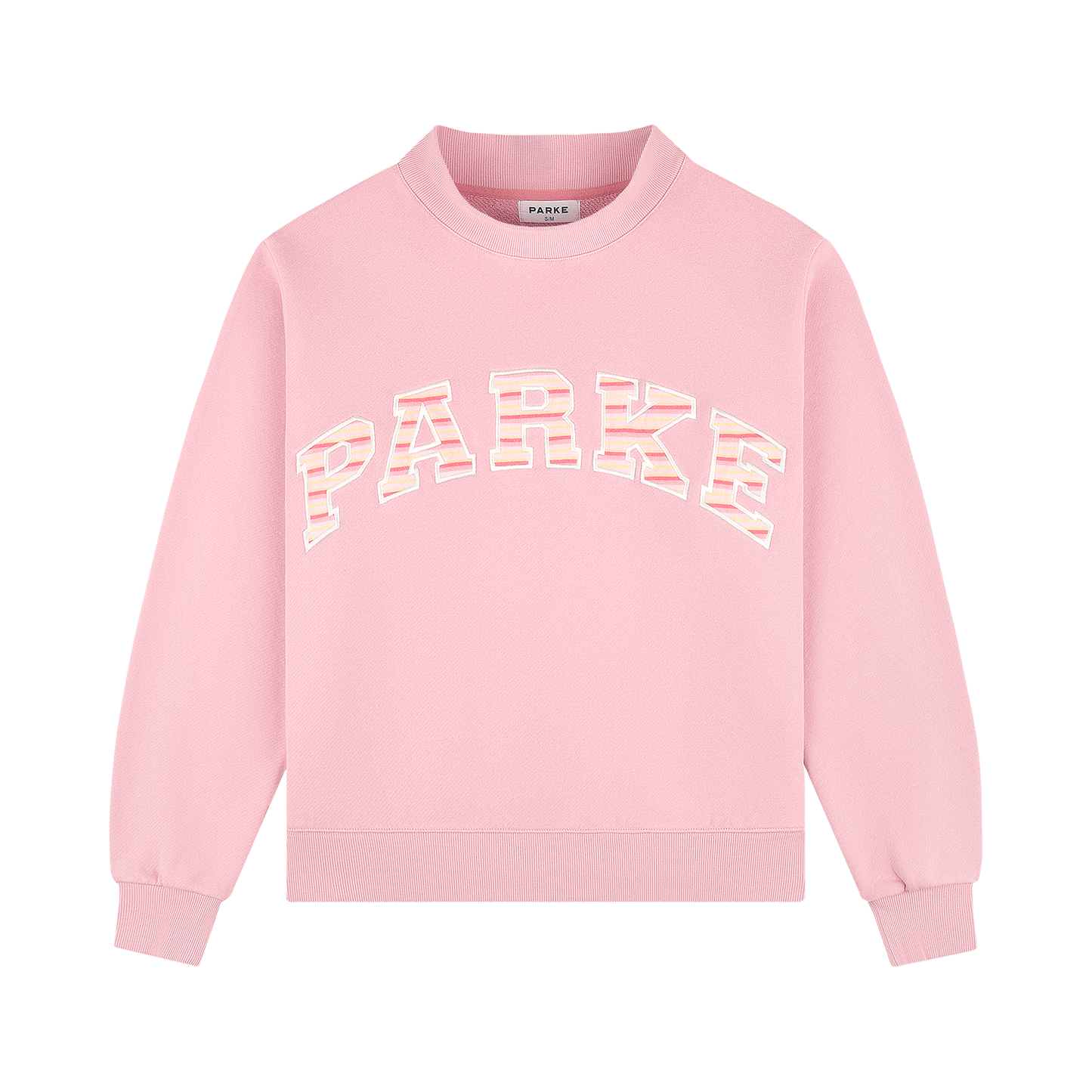 Pink Varsity Mockneck — Candy Stripe Lettering