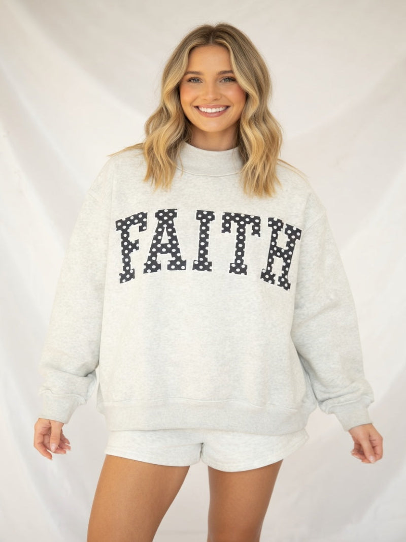 Faith Polka Dot Embroidered Mockneck — White